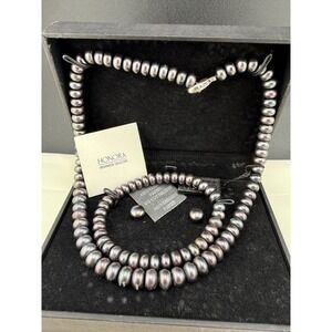 Honora Freshwater Pearl Jewelry Set Necklace Bracelet Earrings Peacock Oil Slick